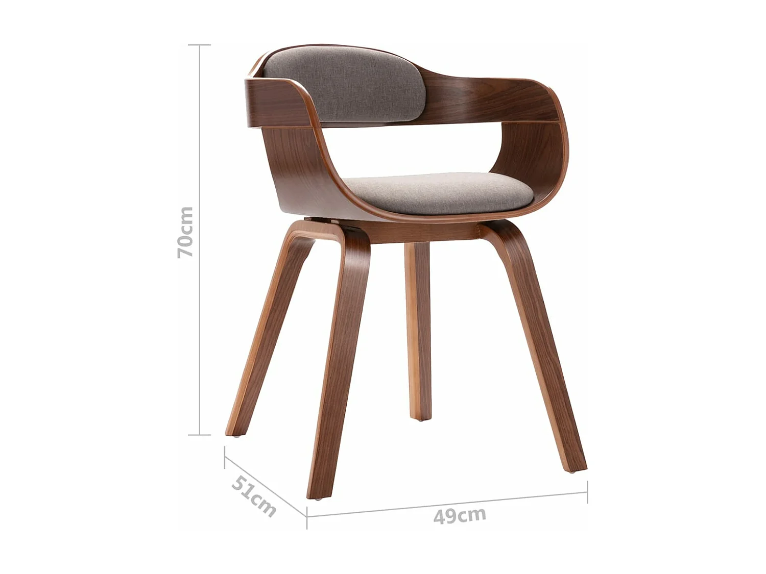 Silla de comedor de madera curvada y tela gris taupé