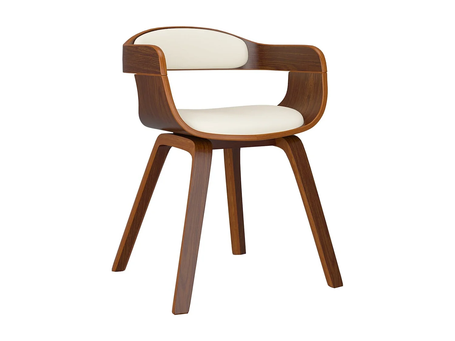 Silla de comedor de cuero sintético y madera curvada crema