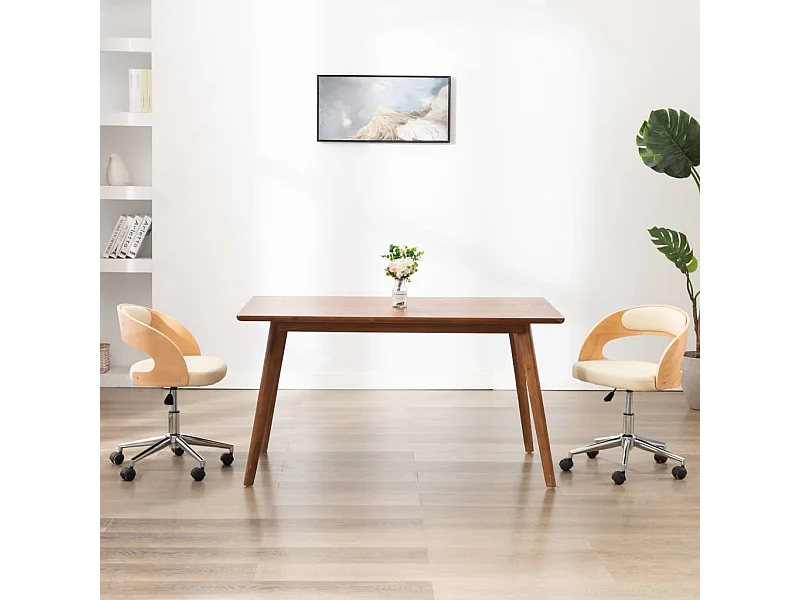 Chaise pivotante à dîner Crème Bois courbé et similicuir