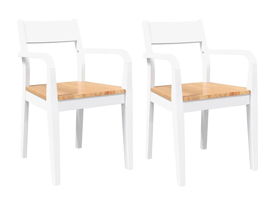 Eetkamerstoelen 2 stukkenmassief hout rubber wit
