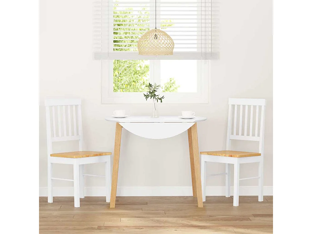 Chaises à manger 2 pièces blanc bois massif caoutchouc