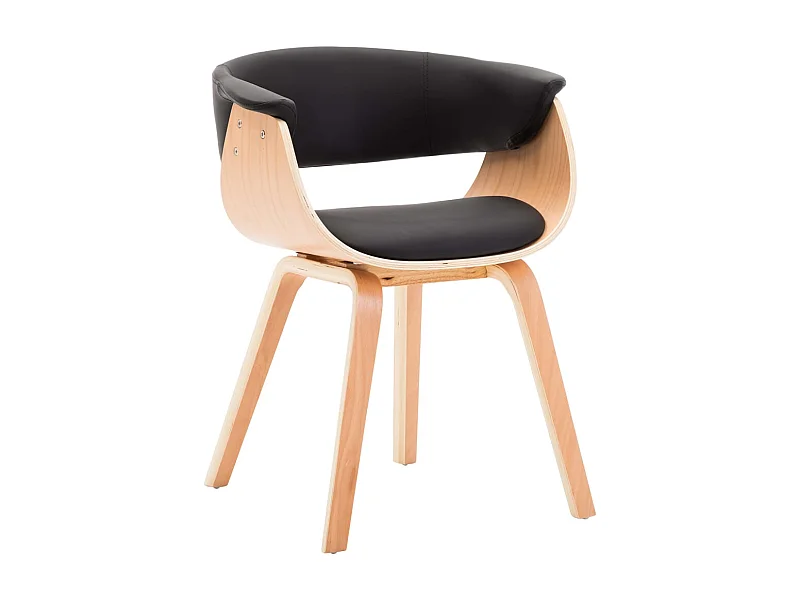 Silla de comedor de madera curvada y cuero sintético negro
