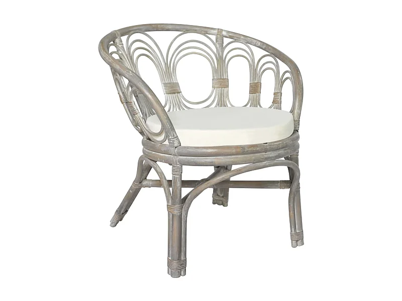 Chaise de salle à manger avec coussin gris Rotin naturel et lin