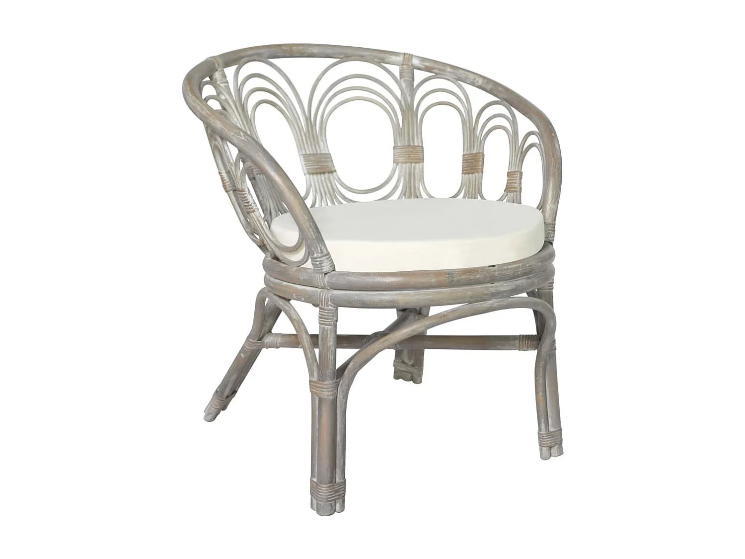 Chaise de salle à manger avec coussin gris Rotin naturel et lin