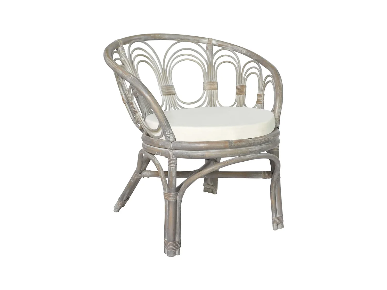 Chaise de salle à manger avec coussin gris Rotin naturel et lin