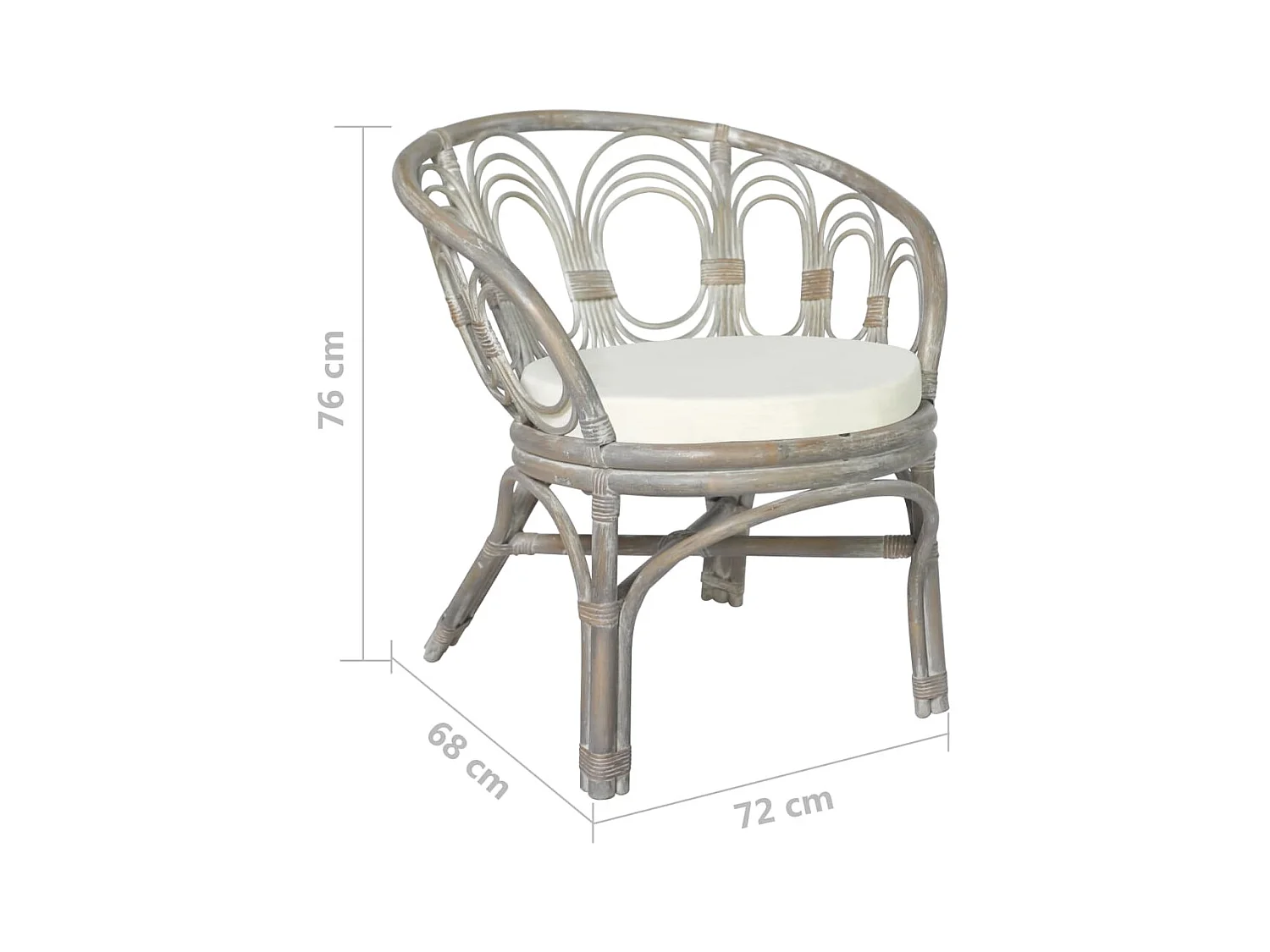 Chaise de salle à manger avec coussin gris Rotin naturel et lin