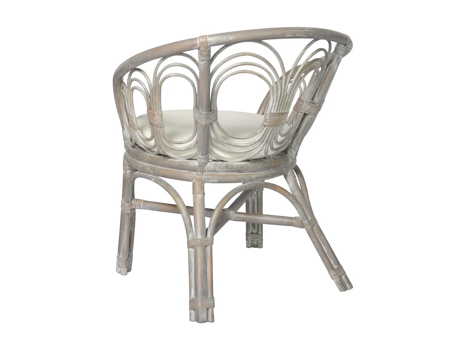 Silla de comedor con cojín ratán natural gris y lino