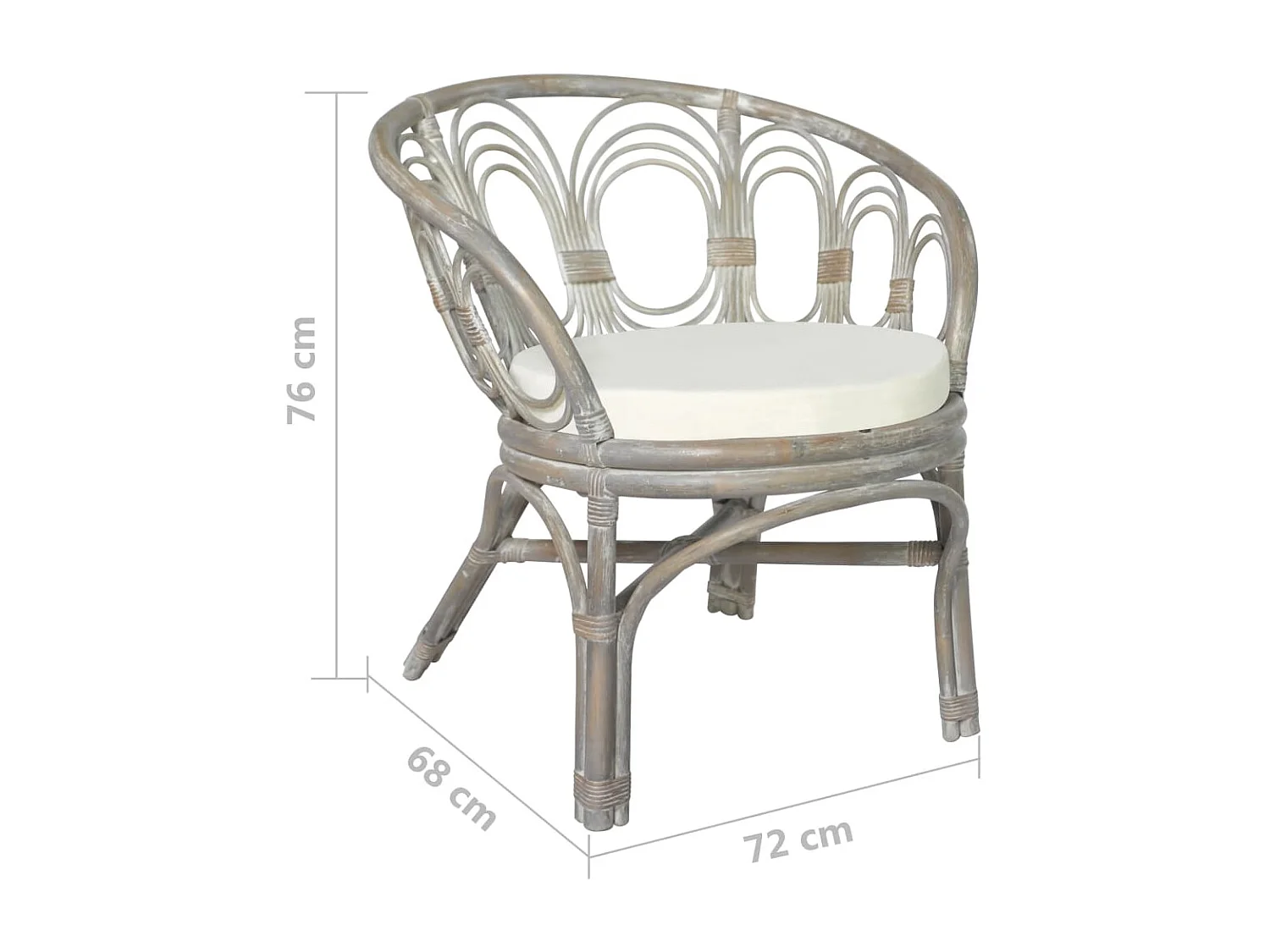 Silla de comedor con cojín ratán natural gris y lino