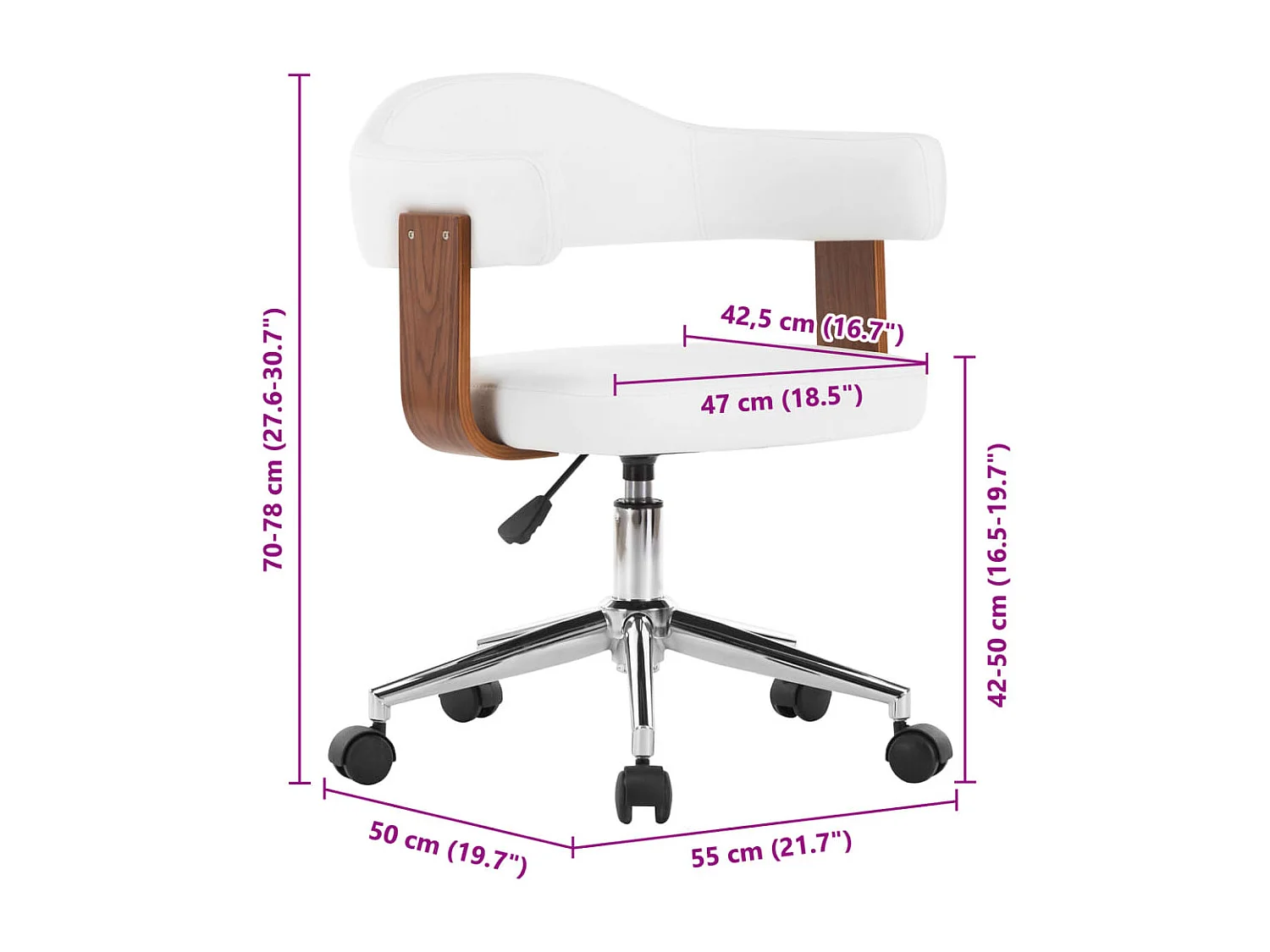 Chaise pivotante à dîner Blanc Bois courbé et similicuir