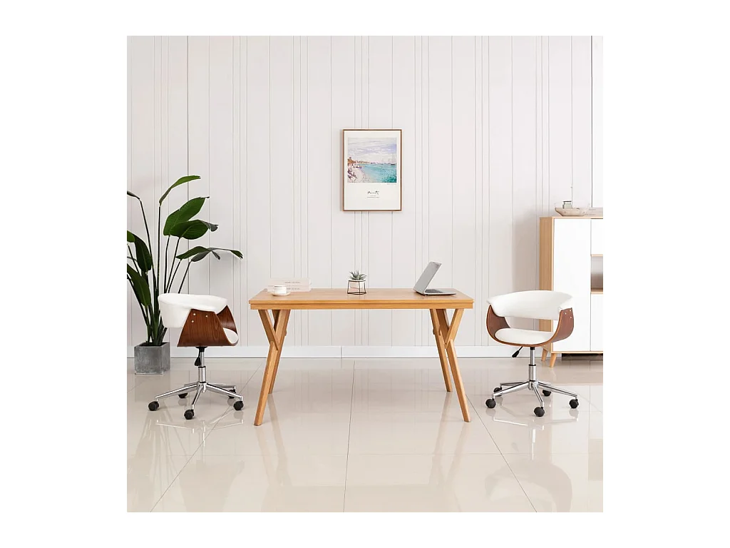 Chaise pivotante à dîner Blanc Bois courbé et similicuir