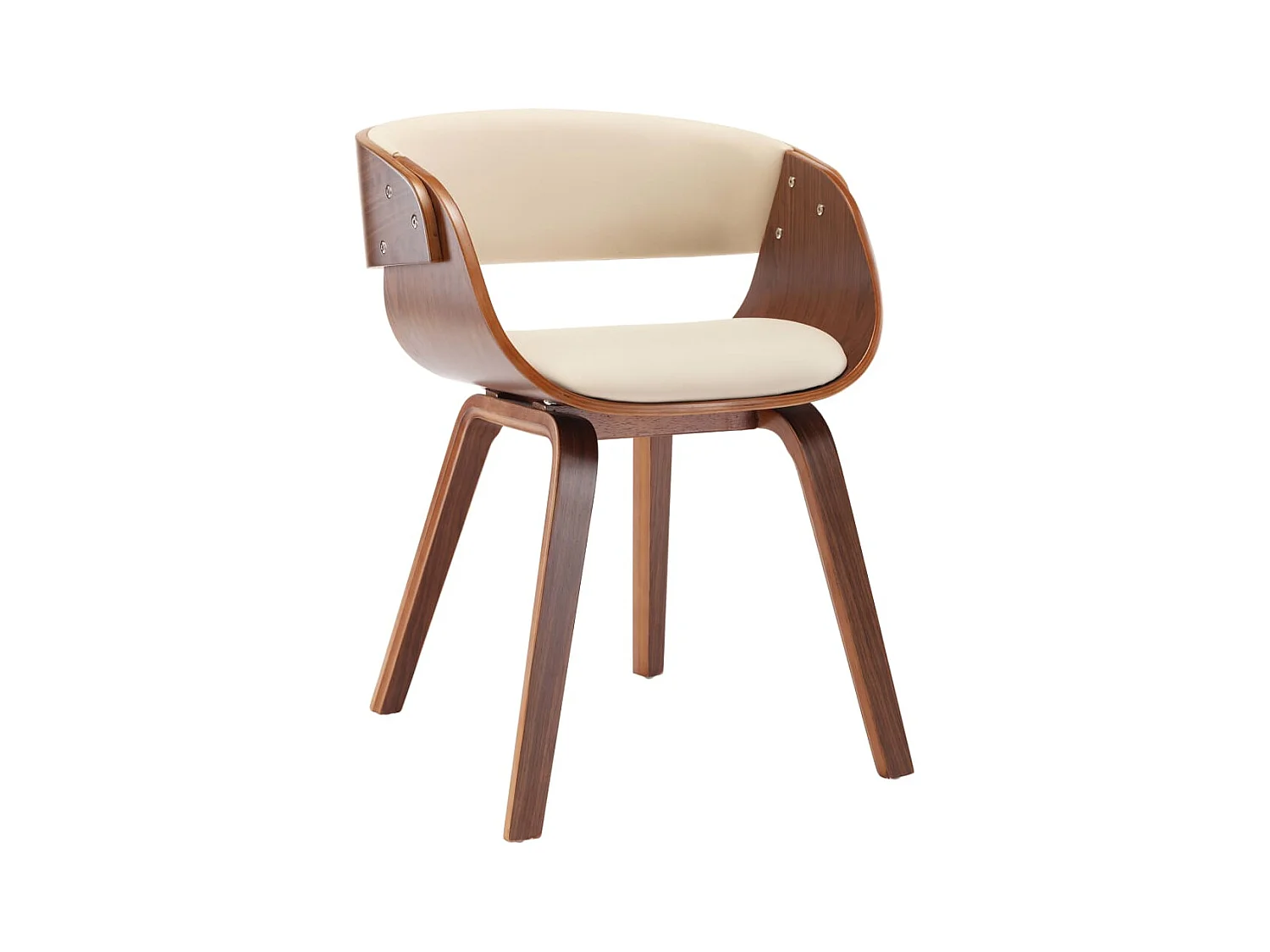 Silla de comedor de madera curvada y cuero sintético crema