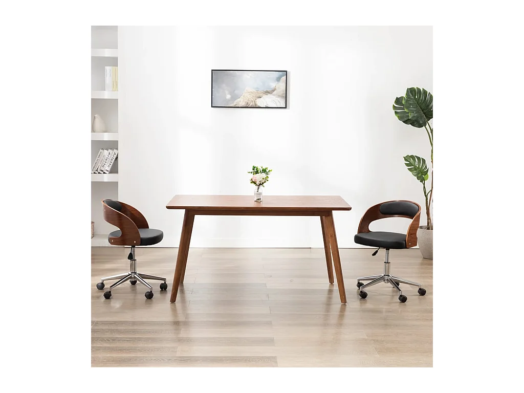 Silla de comedor giratoria madera curvada cuero sintético negro