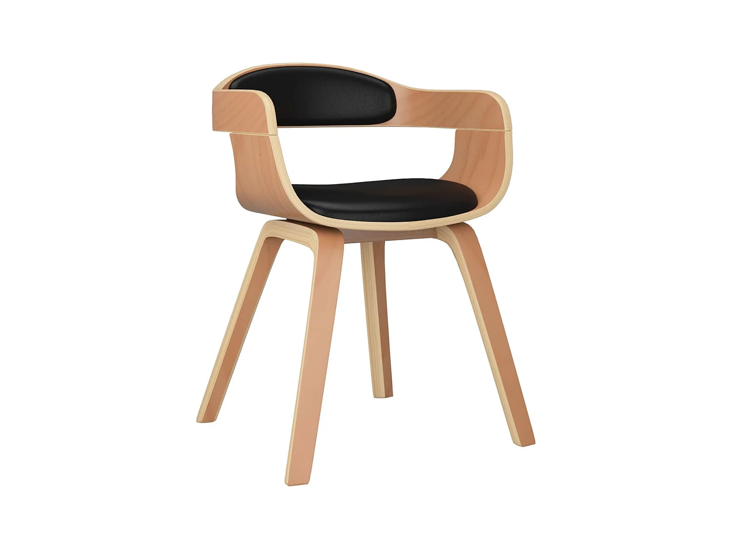 Silla de comedor de cuero sintético y madera curvada negro