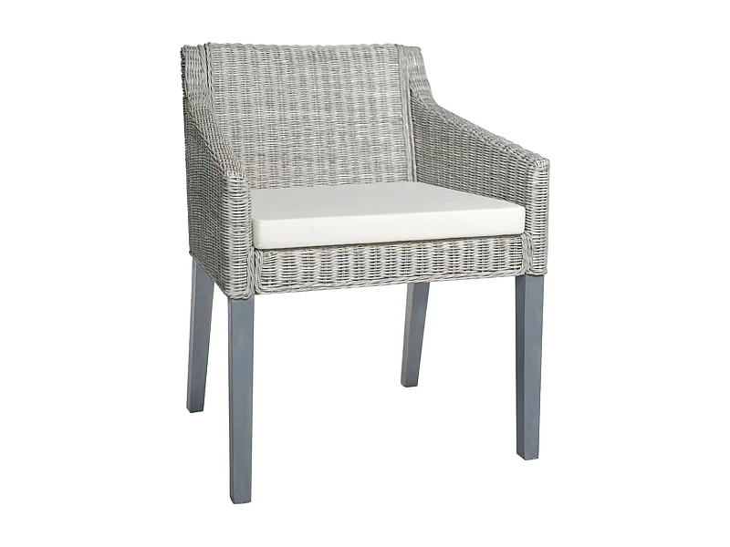 Chaise à manger avec coussin Gris Rotin naturel