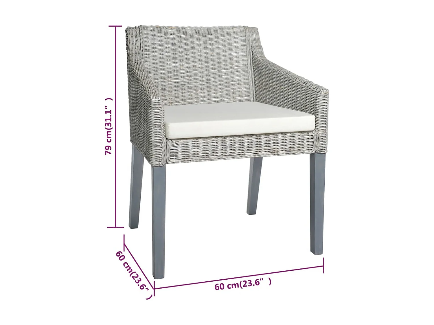 Chaise à manger avec coussin Gris Rotin naturel