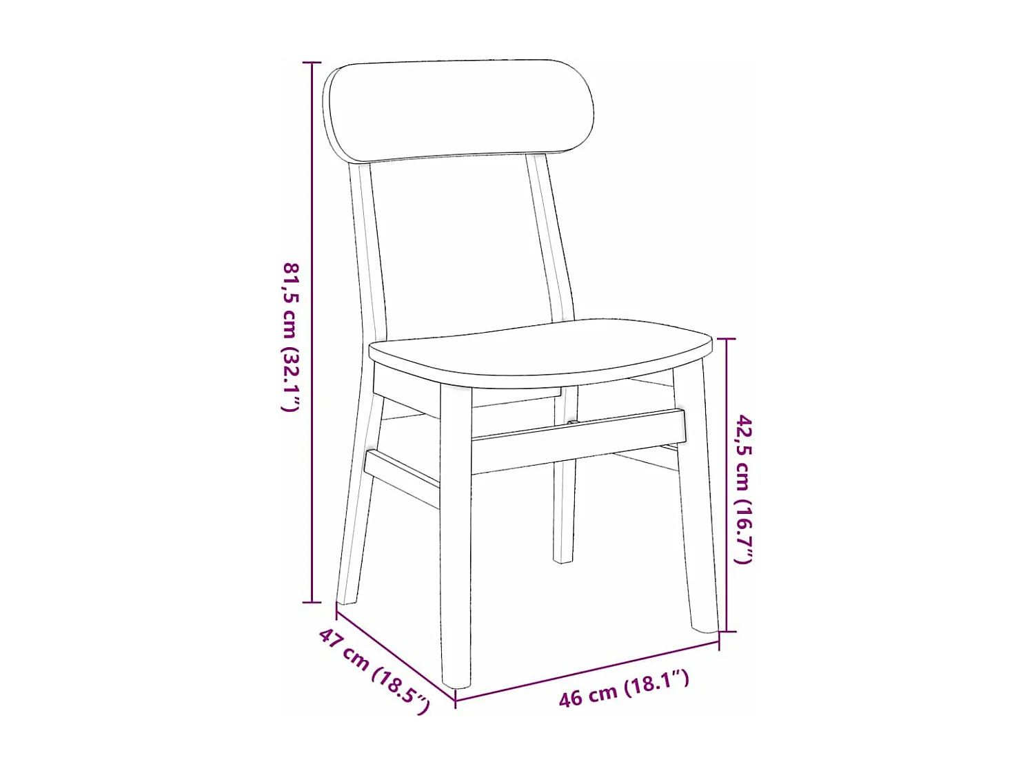 Chaises à manger 2 pièces bois massif caoutchouc