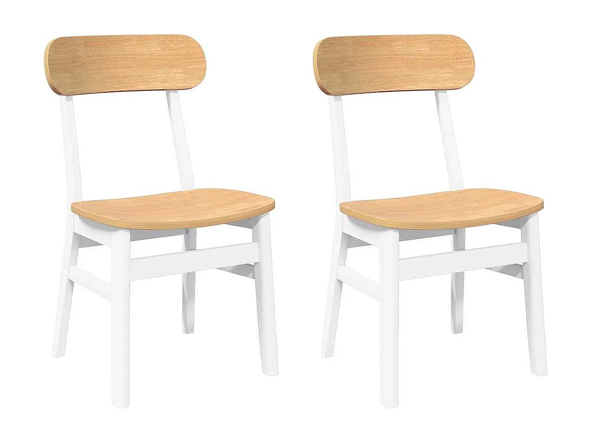 Chaises à manger 2 pièces blanc bois massif caoutchouc