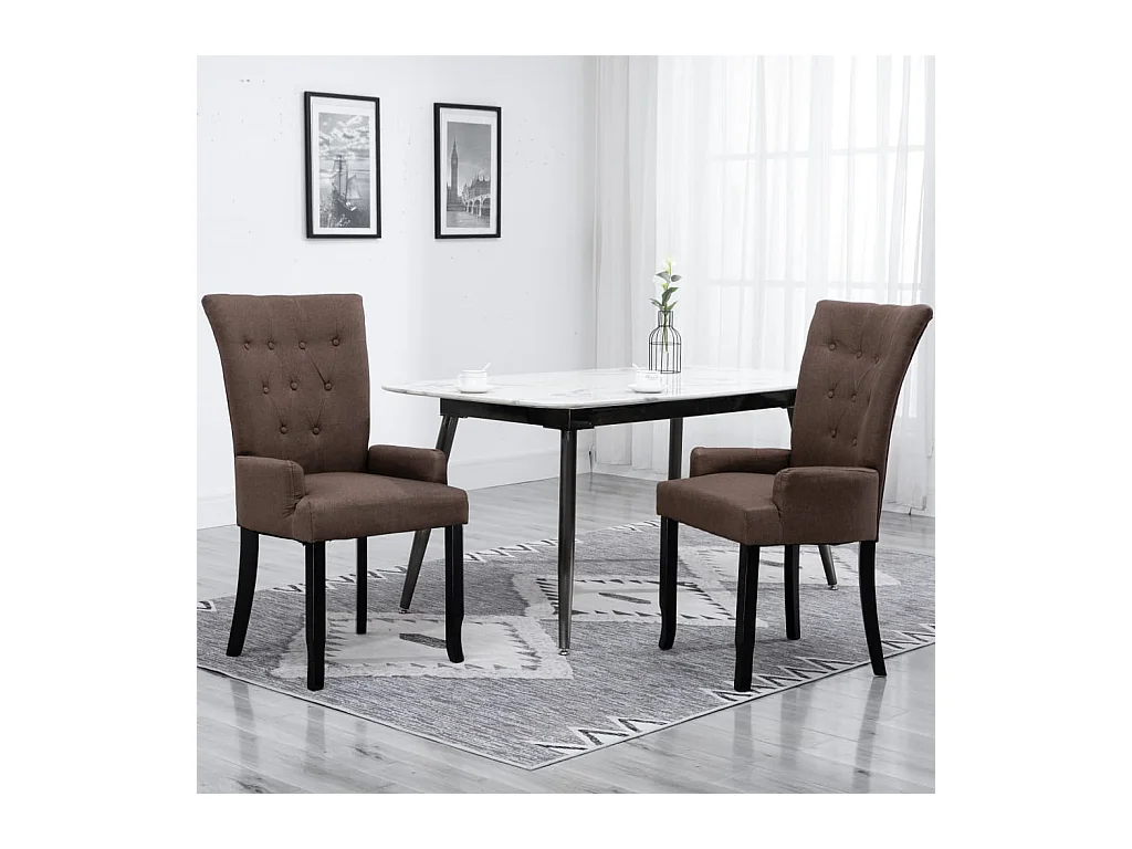 Silla de comedor con reposabrazos de tela marrón
