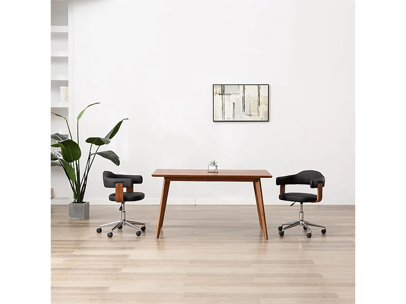 Silla de comedor giratoria madera curvada cuero sintético negro