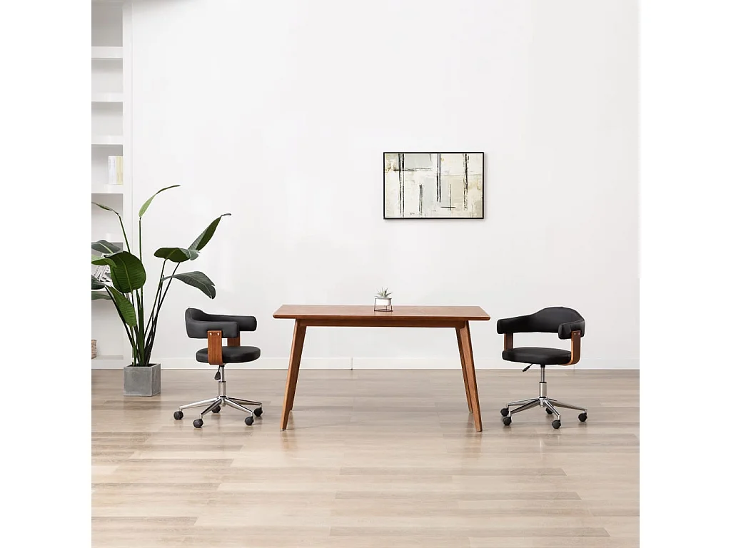 Chaise pivotante à dîner Noir Bois courbé et similicuir