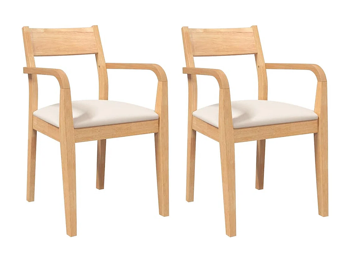 Chaises à manger coussins 2 pièces naturel bois massif caoutchouc