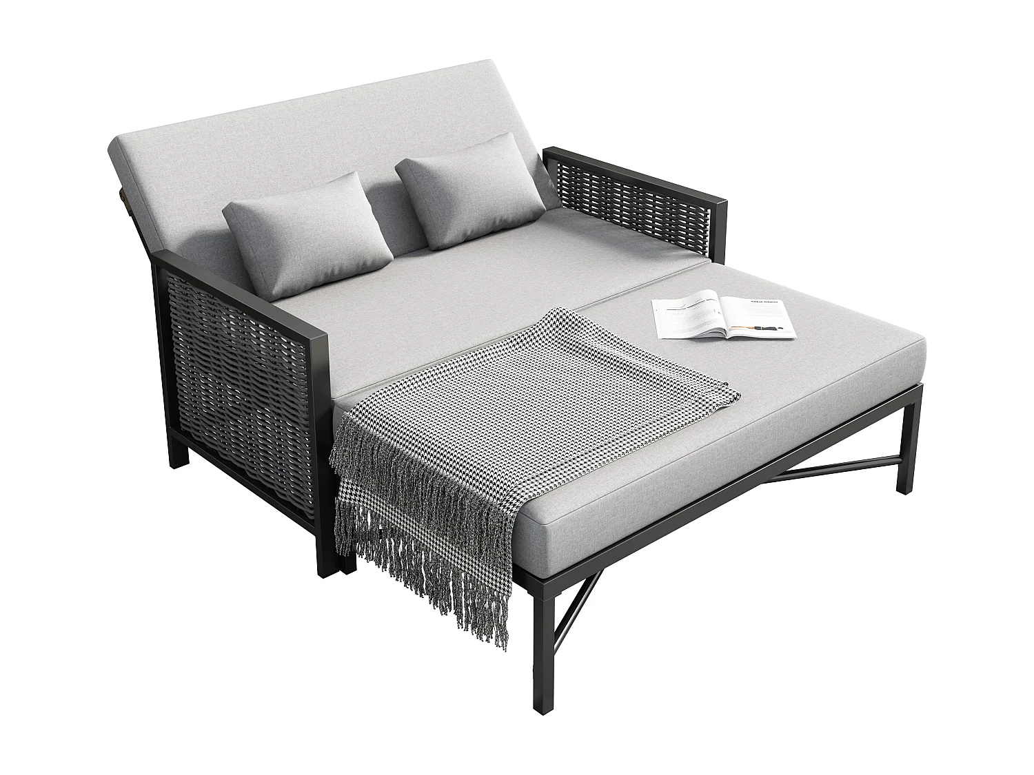 Zestaw ogrodowy - leżak - kanapa ogrodowa - ze stali ocynkowanej i plecionej liny - 2 miejsca - regulowane oparcie - Szary
