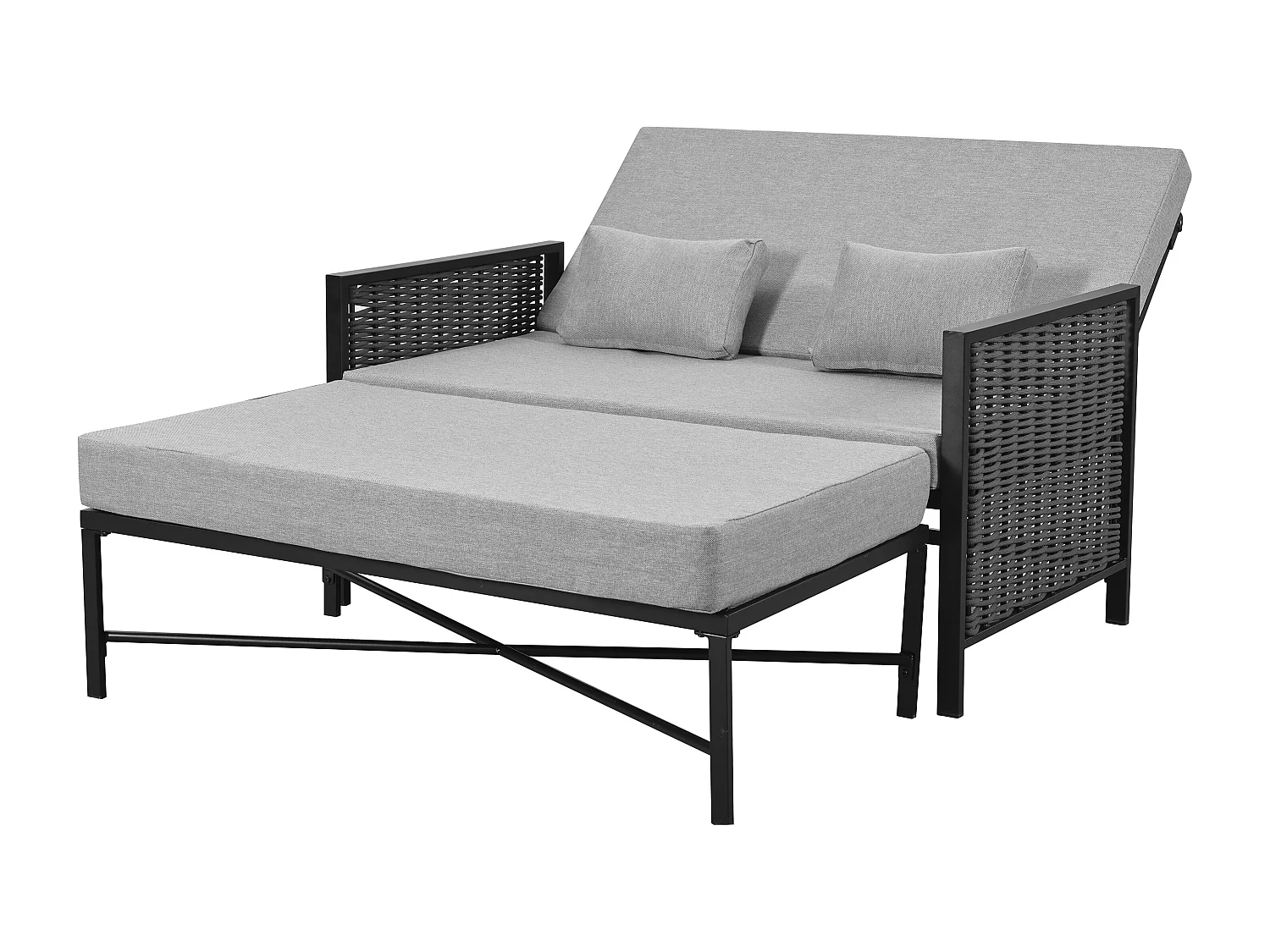 Zestaw ogrodowy - leżak - kanapa ogrodowa - ze stali ocynkowanej i plecionej liny - 2 miejsca - regulowane oparcie - Szary