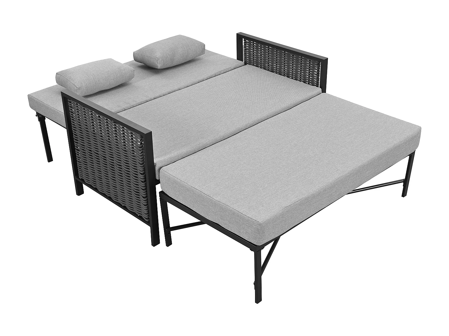 Zestaw ogrodowy - leżak - kanapa ogrodowa - ze stali ocynkowanej i plecionej liny - 2 miejsca - regulowane oparcie - Szary