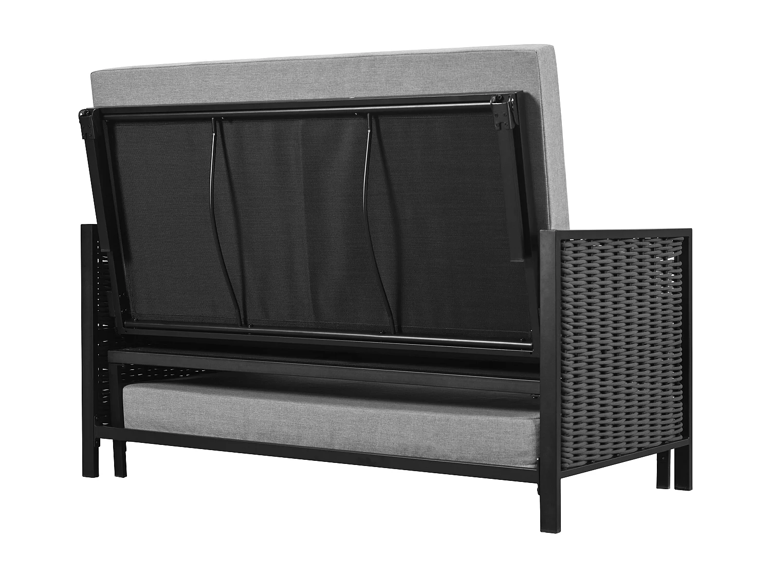 Zestaw ogrodowy - leżak - kanapa ogrodowa - ze stali ocynkowanej i plecionej liny - 2 miejsca - regulowane oparcie - Szary