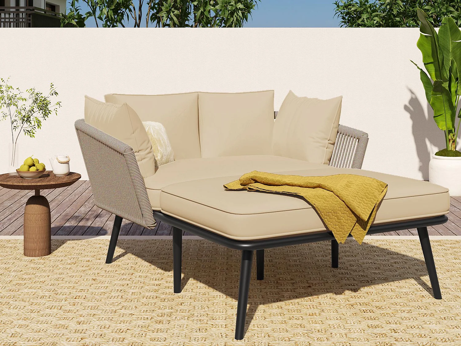 Bagno di sole, divano da giardino - in acciaio zincato e corda intrecciata - 2 posti - Cachi