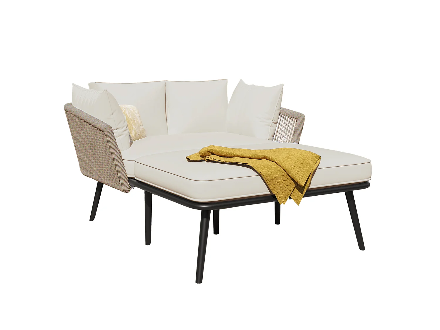 Bain de soleil，canapé de jardin - en acier galvanisé et corde tressé - 2 places - Kaki