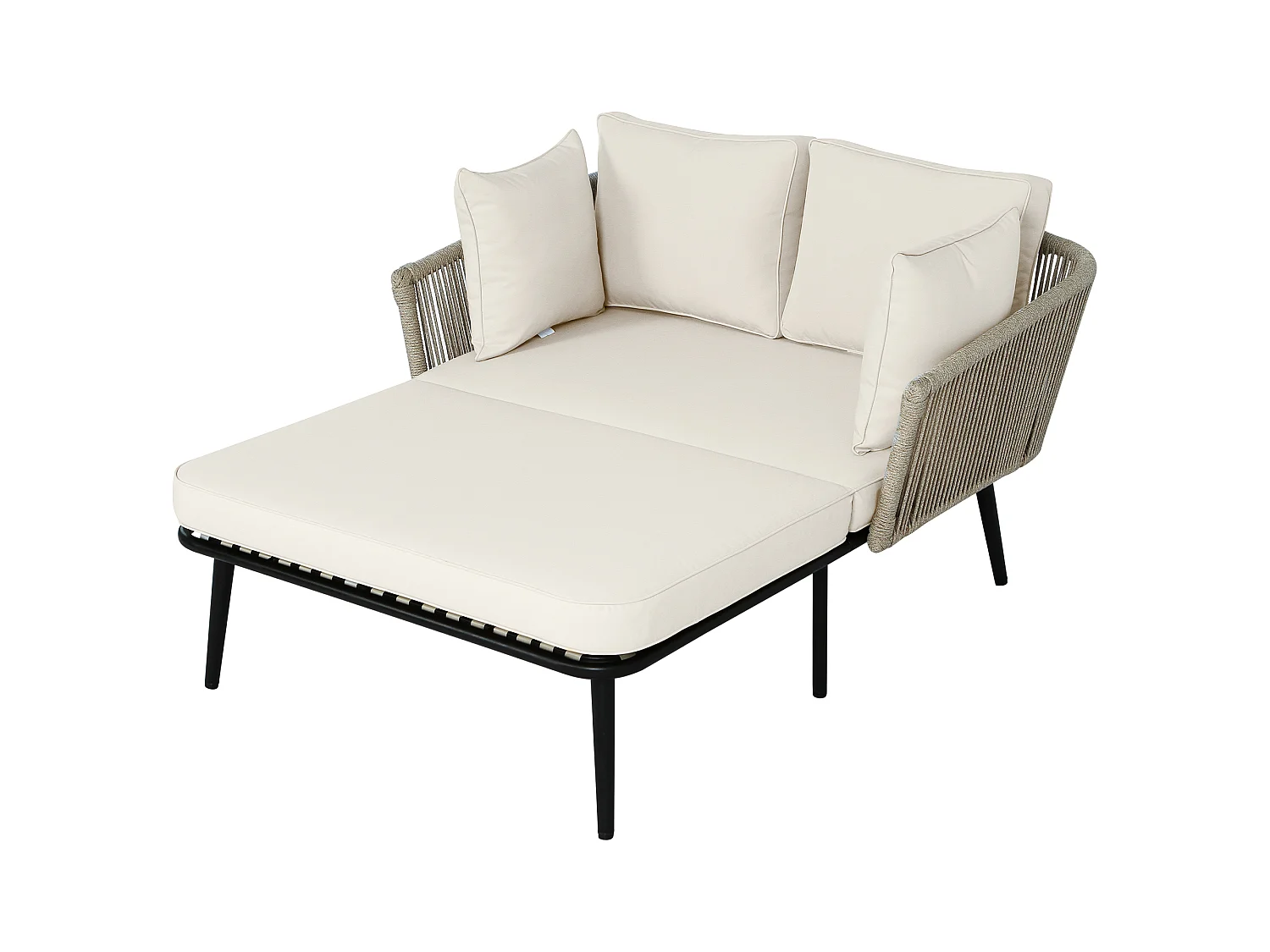 Bain de soleil，canapé de jardin - en acier galvanisé et corde tressé - 2 places - Kaki
