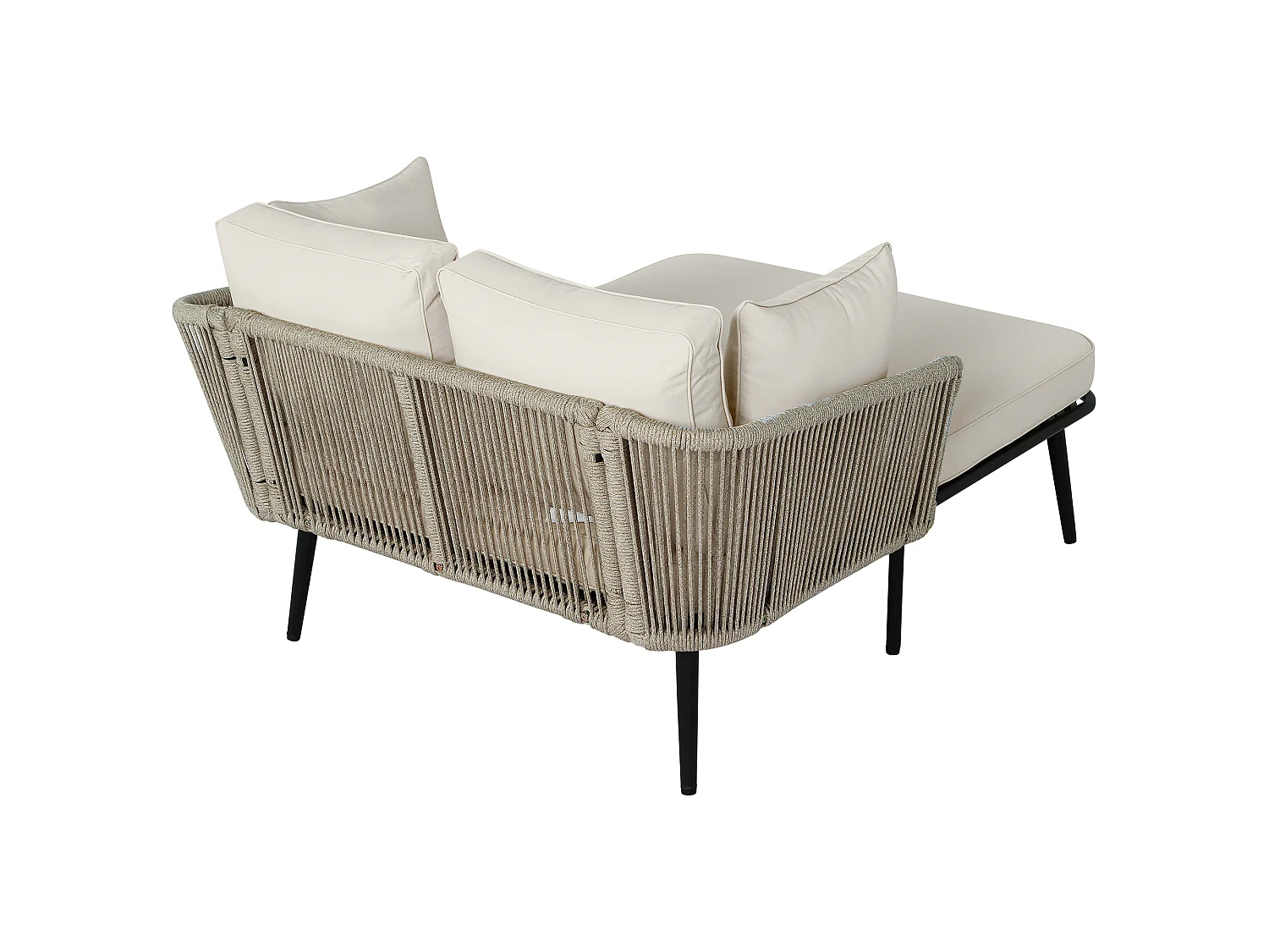 Bain de soleil，canapé de jardin - en acier galvanisé et corde tressé - 2 places - Kaki