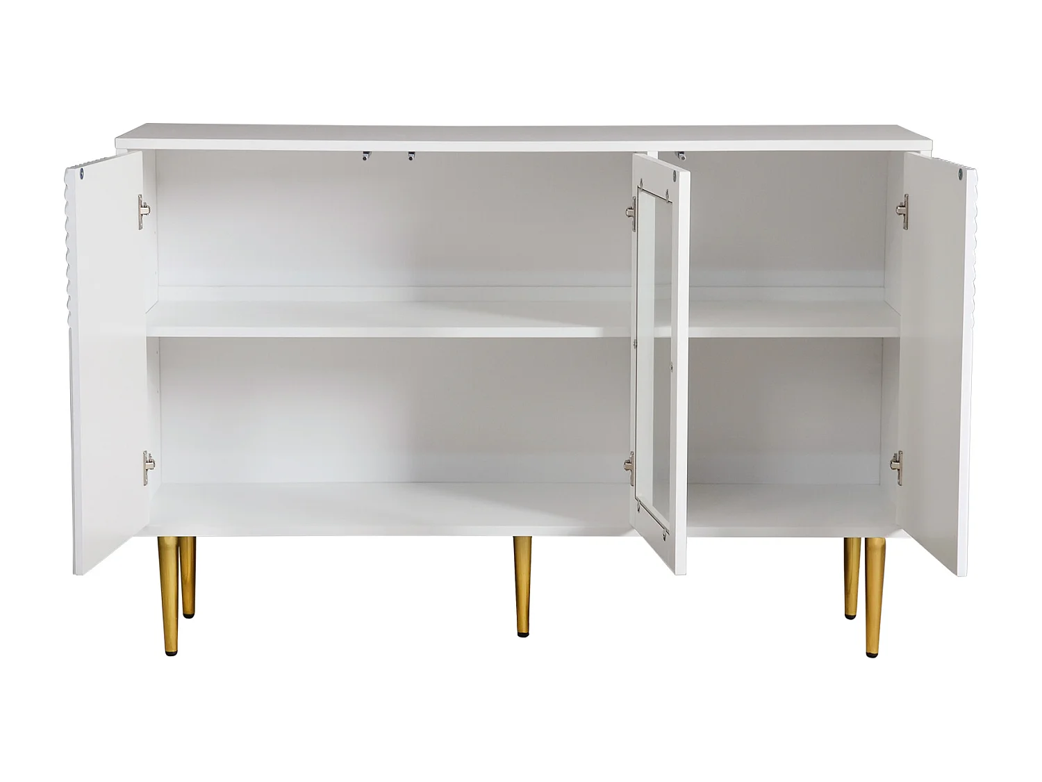 Credenza 120x38x79,5cm - con 3 ante - con gambe in metallo + ante in vetro - bianco