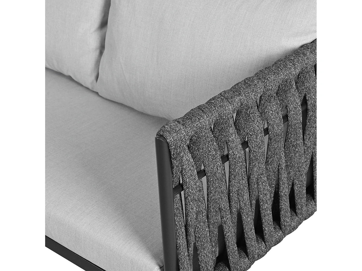 Tuinsalon, 4 plaatsen - Tuinmeubelset, hoekbank + 2 lage tafels + voetensteun, dik touwweefsel, grijs