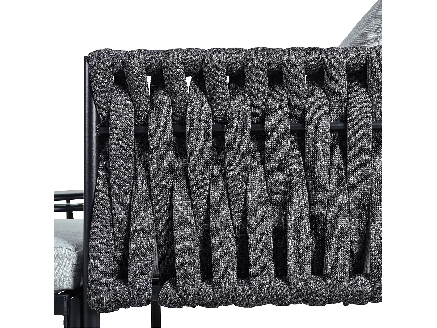 Tuinsalon, 4 plaatsen - Tuinmeubelset, hoekbank + 2 lage tafels + voetensteun, dik touwweefsel, grijs