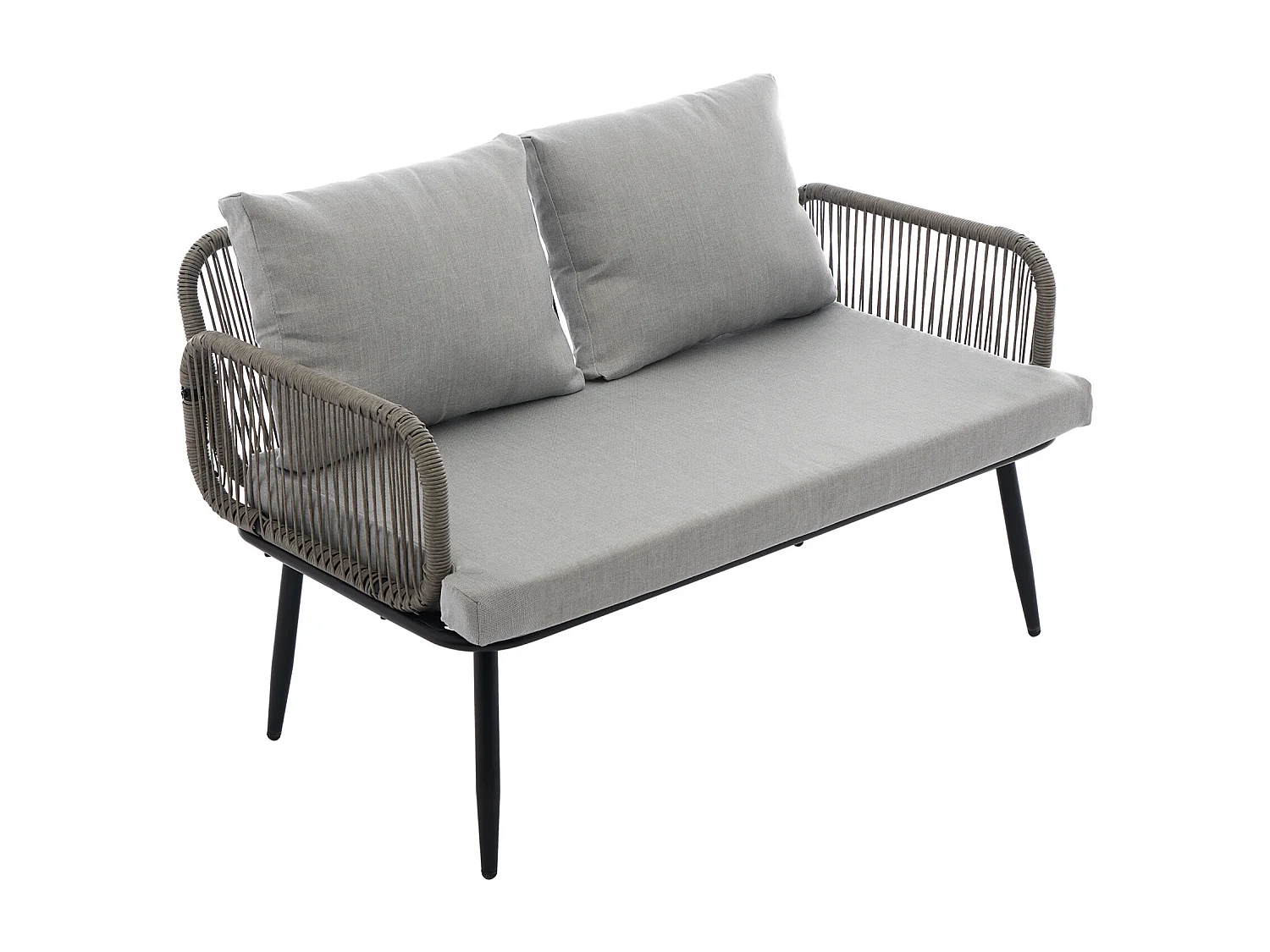 Tuinsalon, 4 plaatsen - Tuinmeubelset, bank + lage tafel + 2 fauteuils, dik touwweefsel, grijs