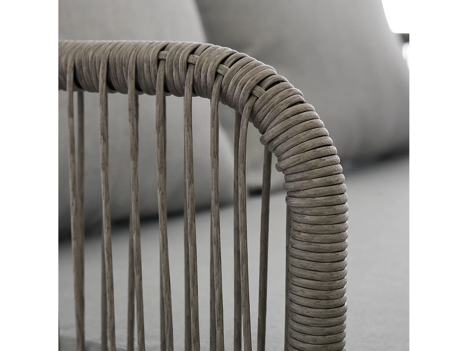 Tuinsalon, 4 plaatsen - Tuinmeubelset, bank + lage tafel + 2 fauteuils, dik touwweefsel, grijs