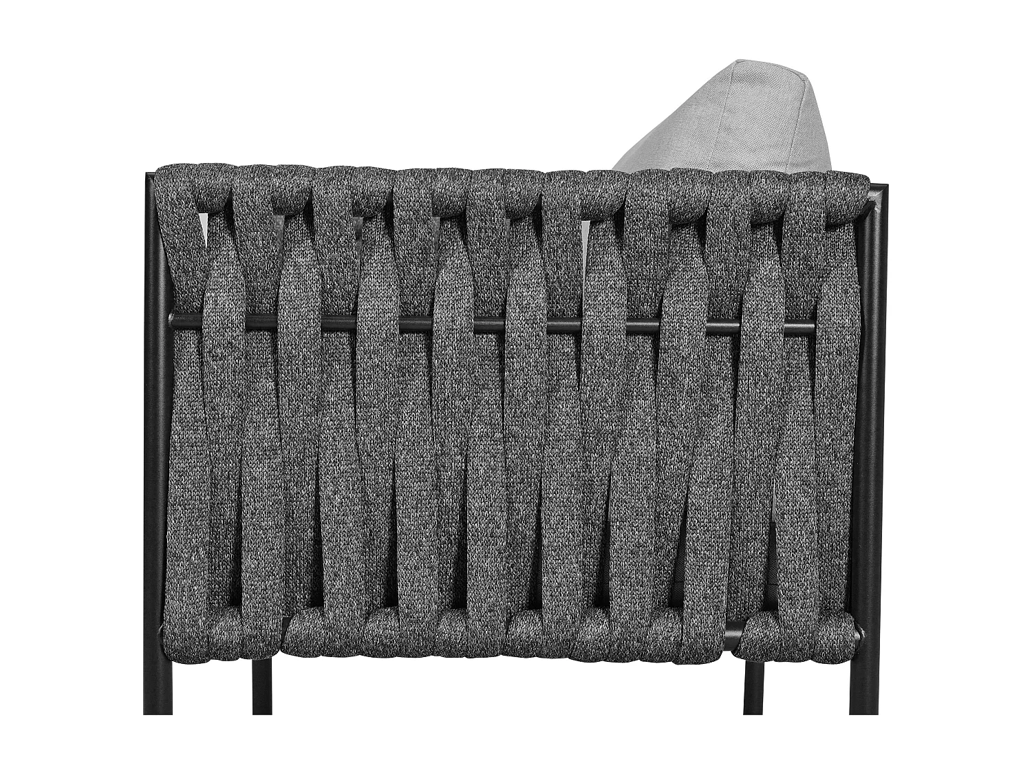 Salotto da giardino, 4 posti - Insieme di mobili da giardino, divano angolare + 2 tavolini bassi + 2 poltrone, tessuto in corda spessa, grigio