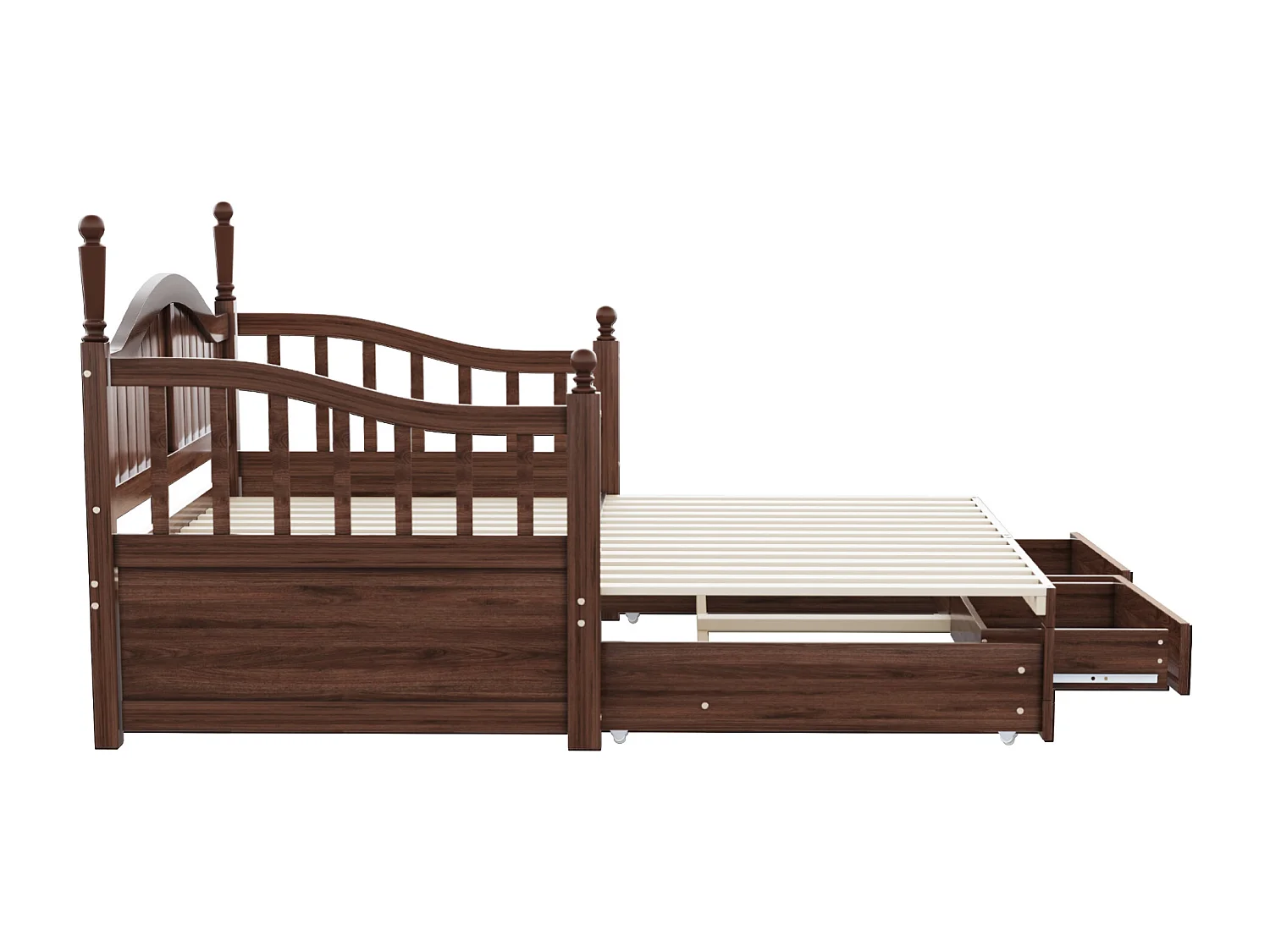 Opklapbare massief houten slaapbank 90/180x200 cm met Romeinse zuilen en 2 laden - Bruin