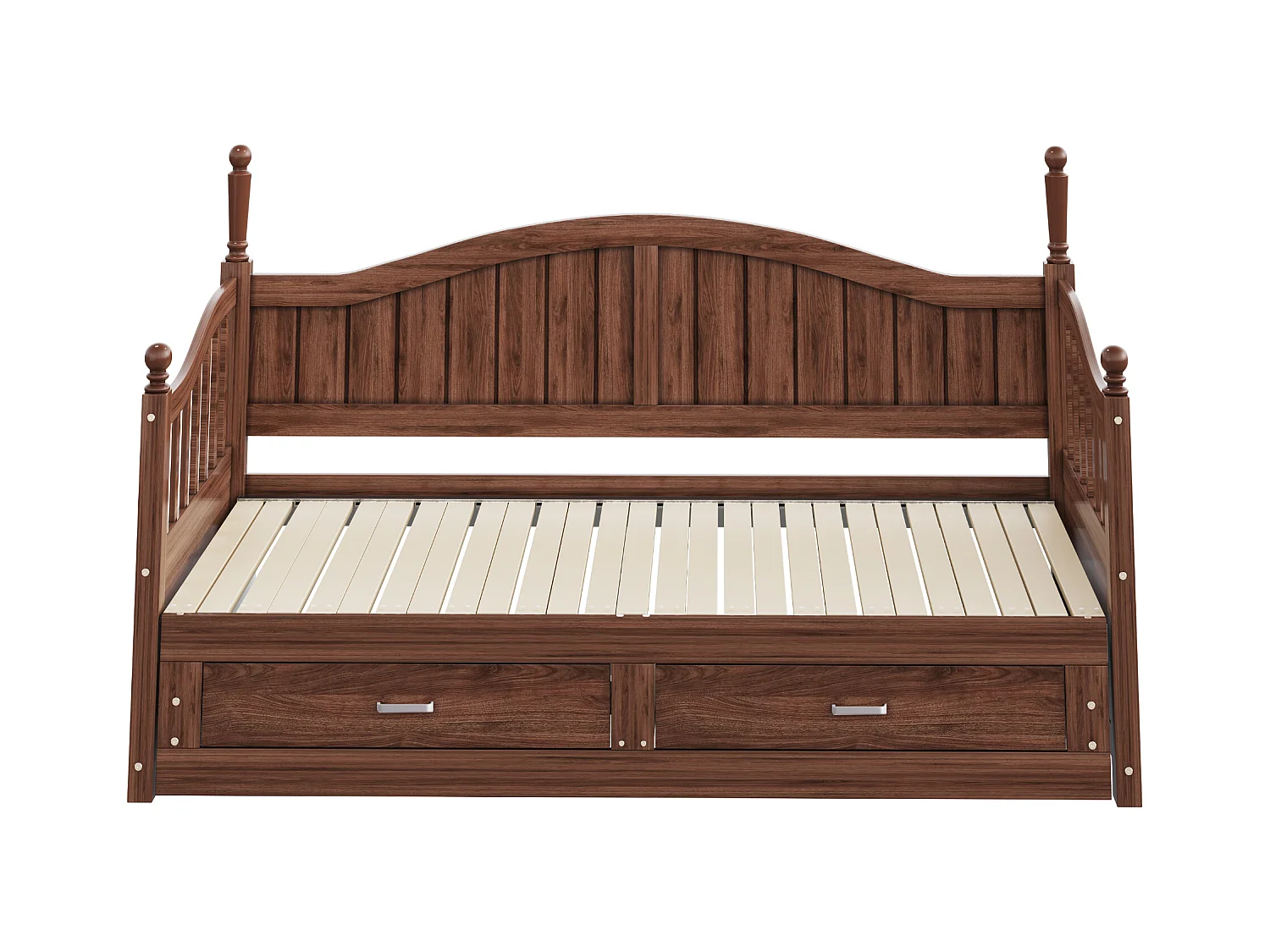 Sofá cama plegable de madera maciza 90/180x200 cm con columnas romanas y 2 cajones - Marrón
