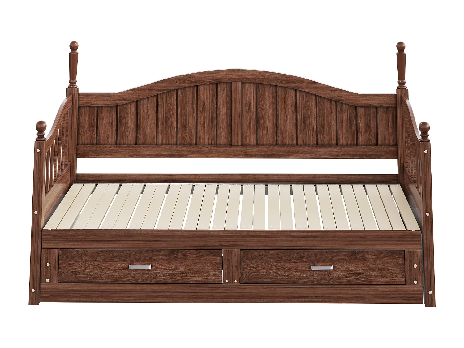 Canapé-lit pliant en bois massif 90/180x200 cm avec colonnes romaines et 2 tiroirs - Marron