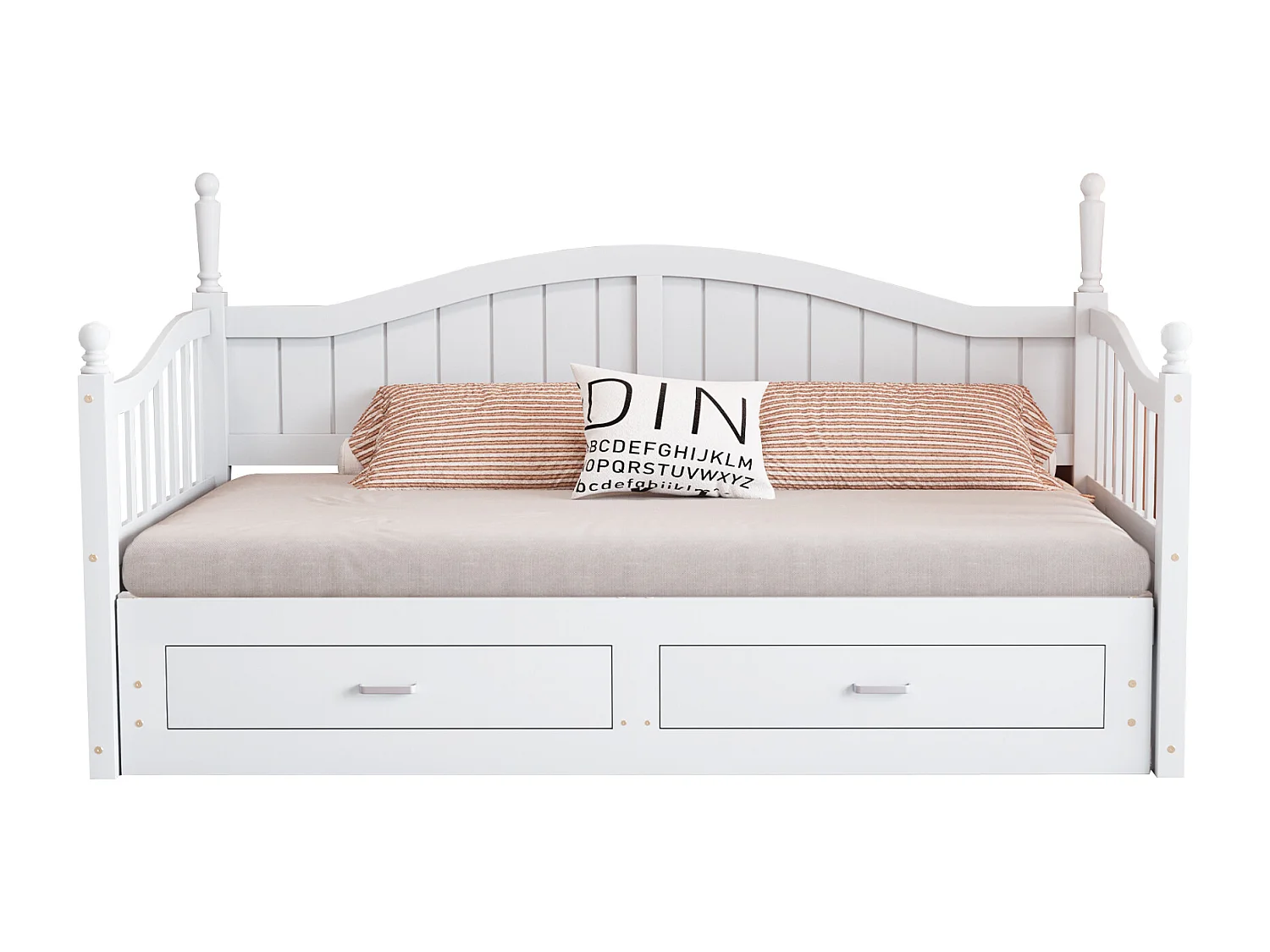 Sofá-cama dobrável em madeira maciça 90/180x200 cm com gavetas e colunas romanas - Branco