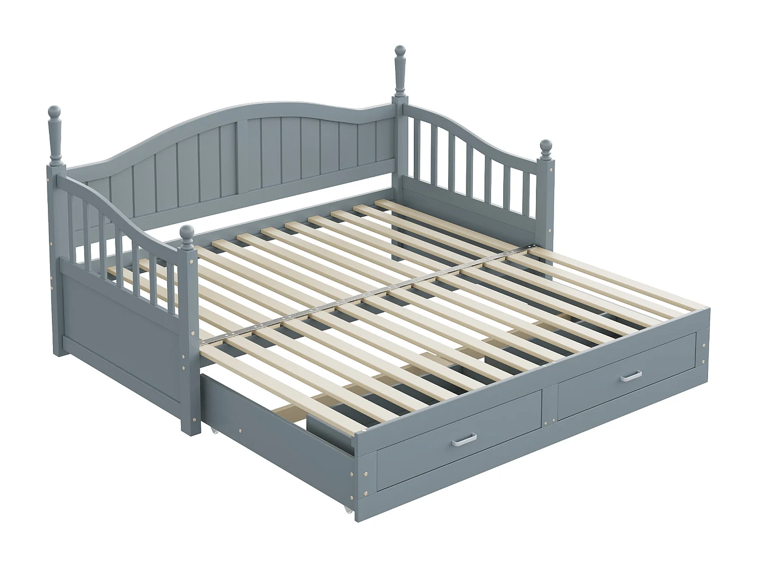 Sofá cama plegable de madera maciza 90/180x200 cm con cajones y columnas romanas - Gris