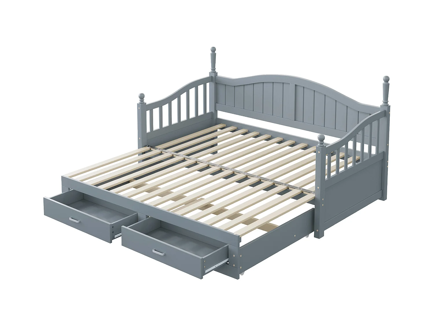 Sofá cama plegable de madera maciza 90/180x200 cm con cajones y columnas romanas - Gris