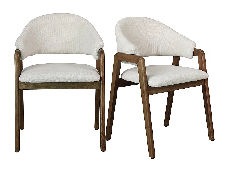 WOOL-Chaise en Frêne patiné noyer et Tissu Trendy Ecru (x2)