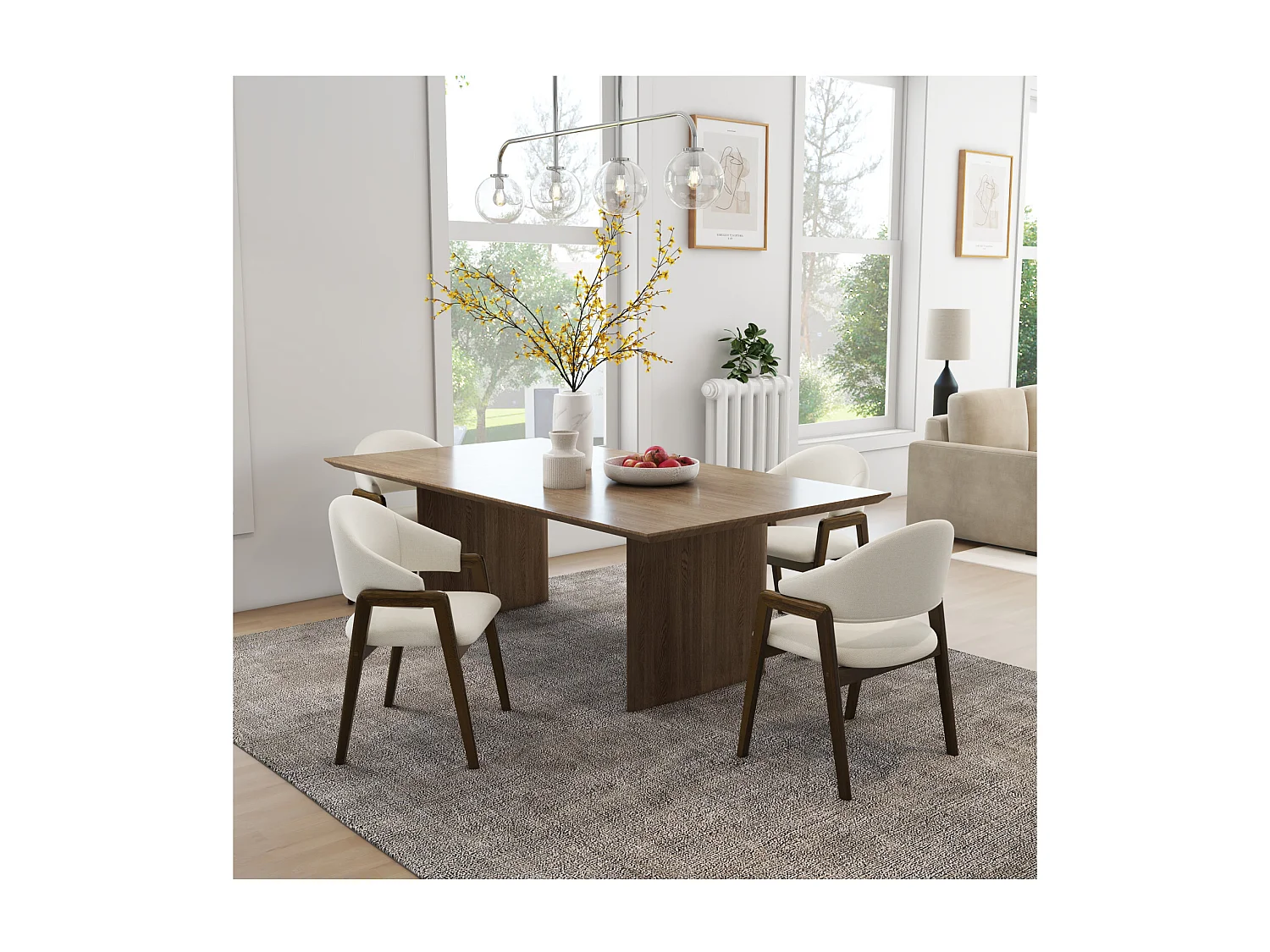 WOOL-Sedia in tessuto ecrù e frassino tinto noce (x2)