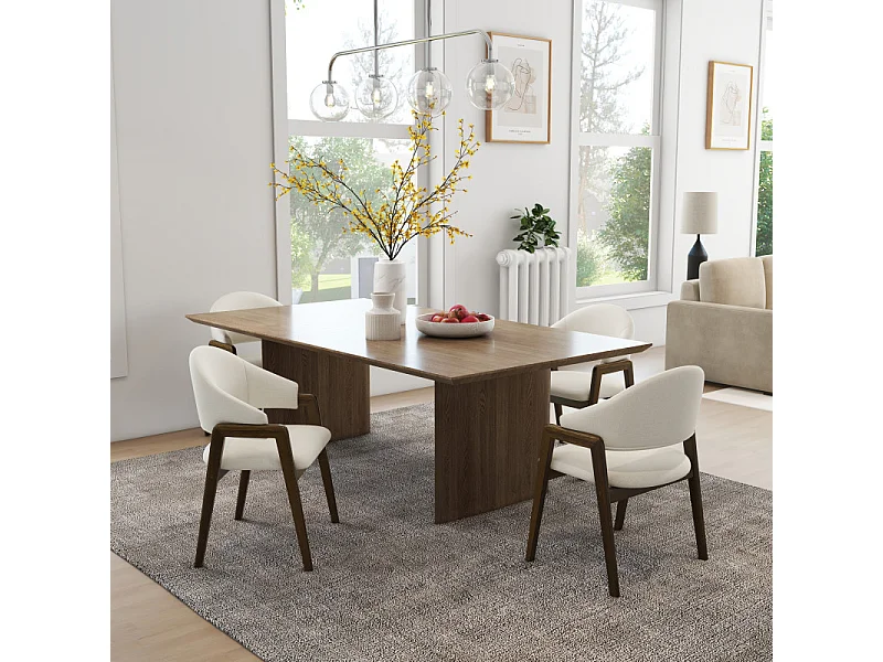 WOOL-Sedia in tessuto ecrù e frassino tinto noce (x2)