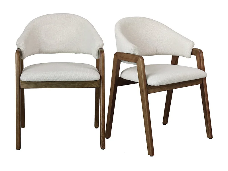 WOOL-Chaise en Frêne patiné noyer et Tissu Trendy Ecru (x2)