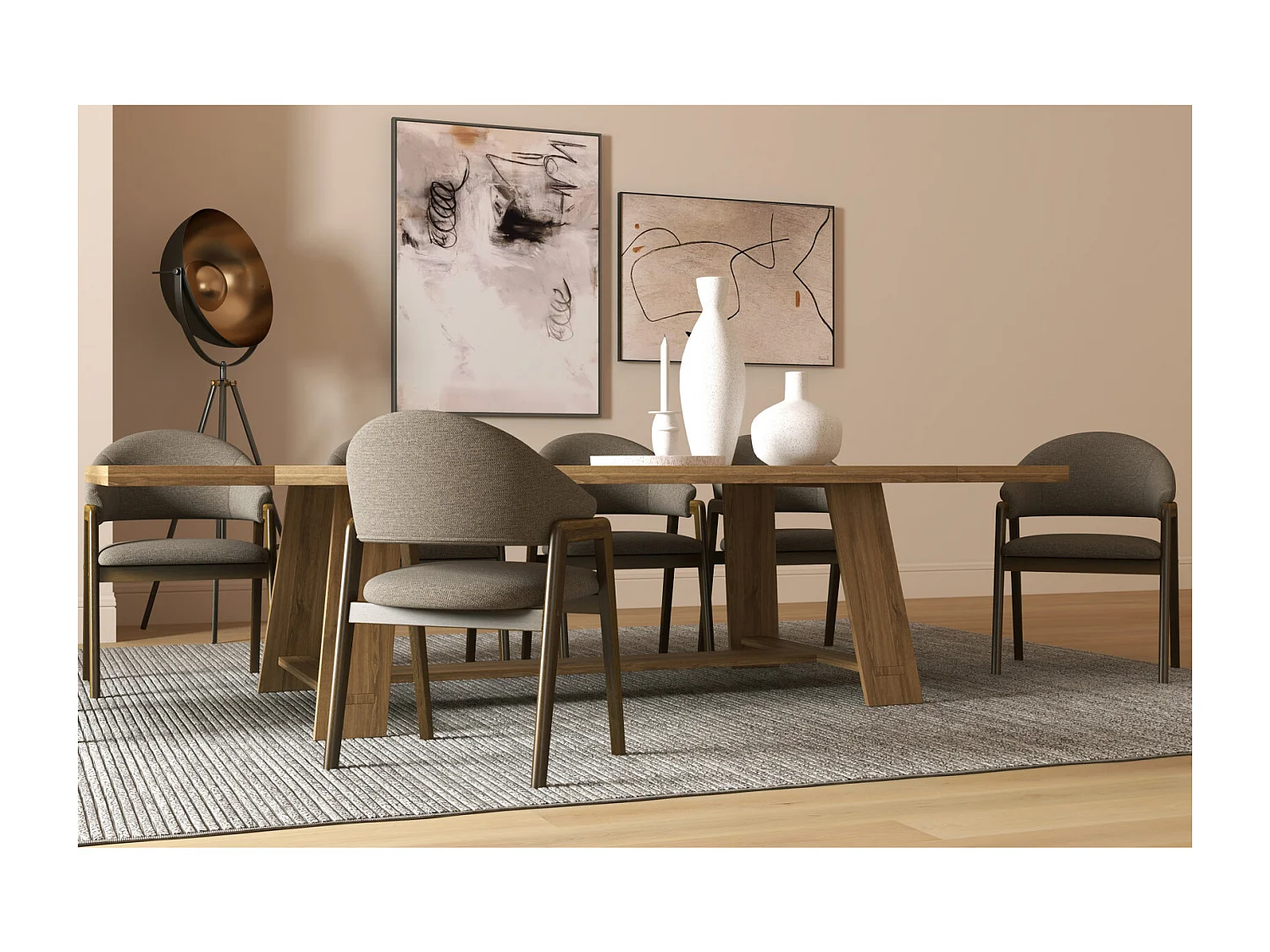 WOOL-Chaise en Frêne patiné noyer et Tissu Trendy Taupe (x2)